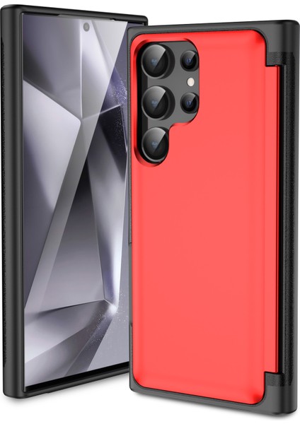 Samsung Galaxy S22 Ultra 5g Kılıf Gizli Kart Yuvası Tpu+Pc Telefon Kapağı-Kırmızı (Yurt Dışından)