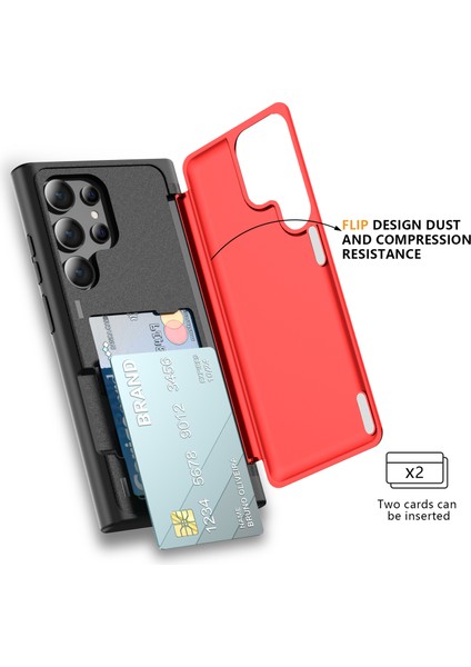 Samsung Galaxy S22 Ultra 5g Kılıf Gizli Kart Yuvası Tpu+Pc Telefon Kapağı-Kırmızı (Yurt Dışından) fiyatları