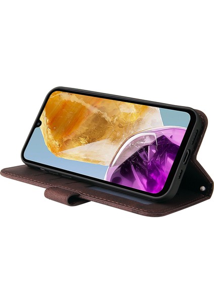 Samsung Galaxy M15 5g Cüzdan Kılıf Skin-Touch Feel Deri Telefon Kapağı-Kahverengi (Yurt Dışından)
