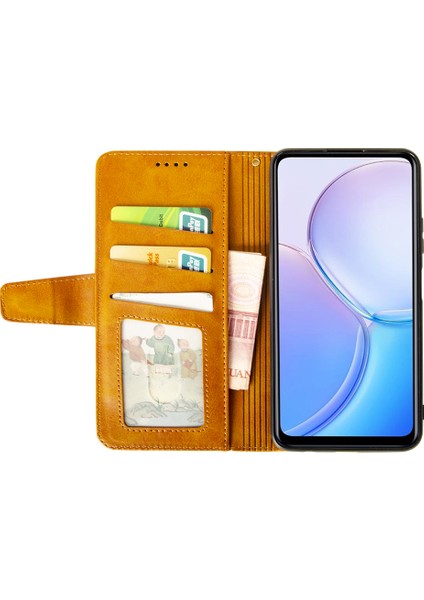 Samsung Galaxy M55 5g Kılıf Buzağı Doku Deri Telefon Kabuğu Mobil Aksesuarları -Turuncu (Yurt Dışından)