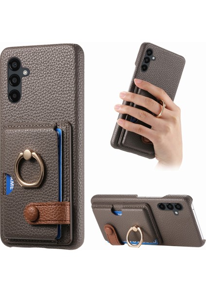 Samsung Galaxy A24 4G(162.1 x 77.6 x 8.3mm) Kılıf Kart Tutucu Telefon Kapağı Halkalı Kickstand-Gümüş Gri (Yurt Dışından)