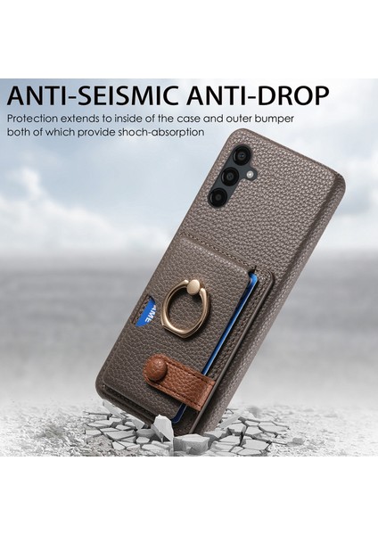 Samsung Galaxy A24 4G(162.1 x 77.6 x 8.3mm) Kılıf Kart Tutucu Telefon Kapağı Halkalı Kickstand-Gümüş Gri (Yurt Dışından)