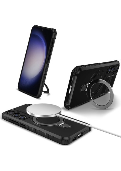 Samsung Galaxy S23 Fe Pc+Tpu Kılıf Darbeye Dayanıklı Kickstand Telefon Kılıfı Magsafe-Siyah ile Uyumlu (Yurt Dışından)