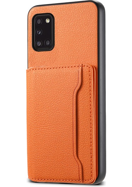Samsung Galaxy A31 Kılıf Kart Yuvaları Kickstand Arka Telefon Kapağı Buzağı Dokulu-Turuncu (Yurt Dışından)