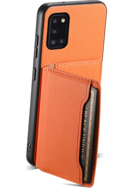 Samsung Galaxy A31 Kılıf Kart Yuvaları Kickstand Arka Telefon Kapağı Buzağı Dokulu-Turuncu (Yurt Dışından)