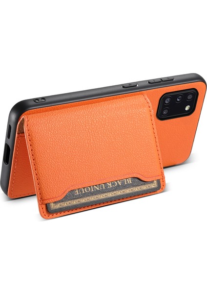 Samsung Galaxy A31 Kılıf Kart Yuvaları Kickstand Arka Telefon Kapağı Buzağı Dokulu-Turuncu (Yurt Dışından)