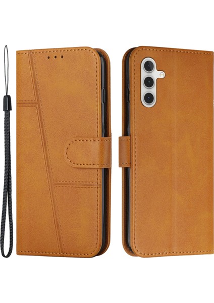 Samsung Galaxy M15 5g Çizilmez Pu Deri Telefon Kılıfı Standı Cep Telefonu Kapağı-Sarı (Yurt Dışından)