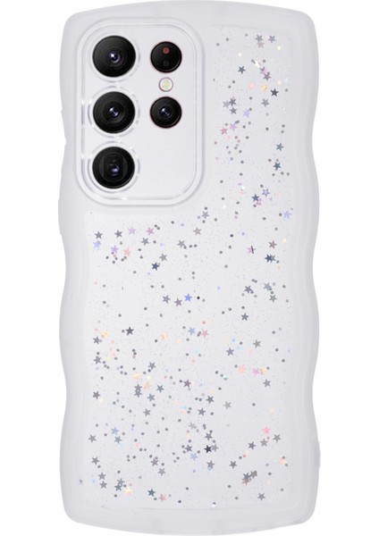 Samsung Galaxy S23 Ultra Kılıf Dalgalı Kenar Epoksi Tpu Telefon Kılıfı-Şeffaf Beyaz (Yurt Dışından)