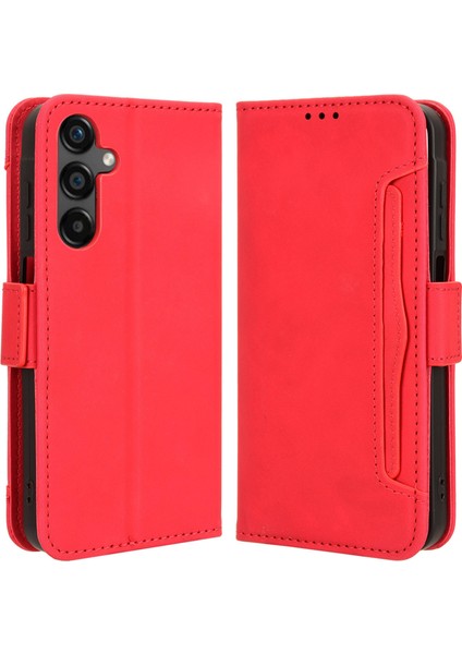 Samsung Galaxy M55 5g Deri Kılıf Çoklu Kart Yuvalı Cüzdan Kapaklı Telefon Kapağı-Kırmızı (Yurt Dışından)