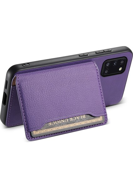 Samsung Galaxy A31 Kılıf Kart Yuvaları Kickstand Arka Telefon Kapağı Dana Dokulu-Mor (Yurt Dışından)