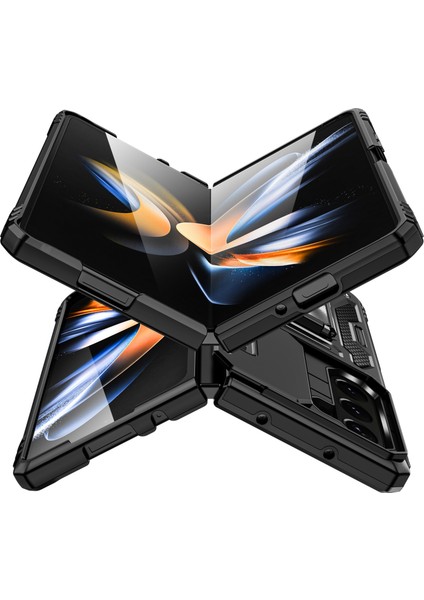 Seashell Digital Samsung Galaxy Z Fold6 5g Kickstand Kılıf Slayt Lens Kapağı Pc+Tpu Telefon Kabuğu-Siyah Için Armor Serisi (Yurt Dışından)