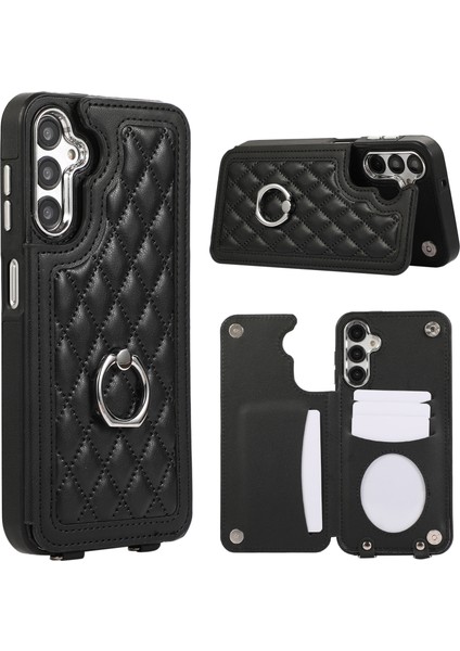 Samsung Galaxy S23 Fe Kılıf Rfıd Engelleme Kart Tutucu Halka Omuz Askılı Kickstand Kapak-Siyah (Yurt Dışından)