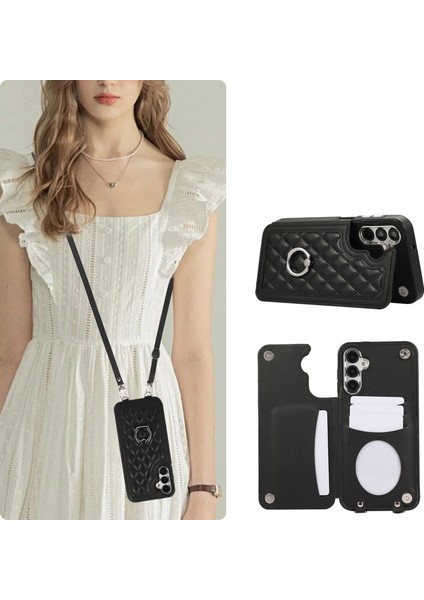 Samsung Galaxy S23 Fe Kılıf Rfıd Engelleme Kart Tutucu Halka Omuz Askılı Kickstand Kapak-Siyah (Yurt Dışından) fırsatları