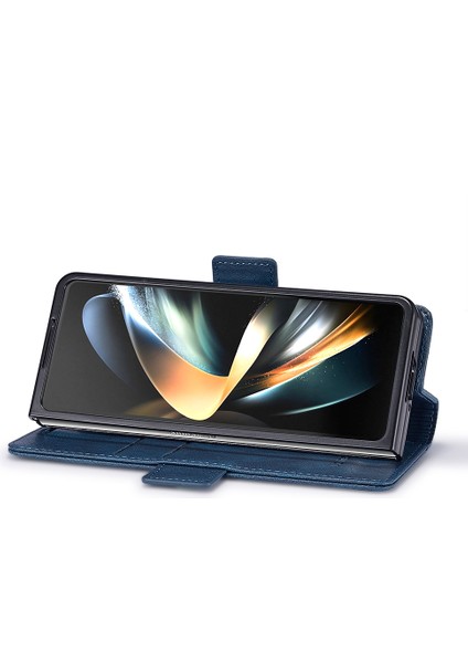 Samsung Galaxy Z Fold6 5g Telefon Standı Kılıf Pu Deri Rfıd Engelleme Cüzdan Kapağı-Mavi (Yurt Dışından)