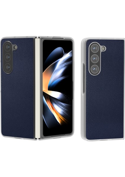 Samsung Galaxy Z Fold5 5g Kılıf Şeffaf Mat Kenar Deri+Pc Katlanır Telefon Kapağı-Koyu Mavi (Yurt Dışından)