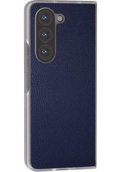 Samsung Galaxy Z Fold5 5g Kılıf Şeffaf Mat Kenar Deri+Pc Katlanır Telefon Kapağı-Koyu Mavi (Yurt Dışından)