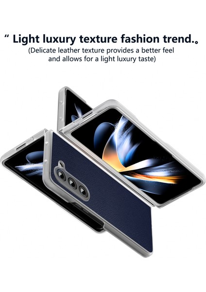 Samsung Galaxy Z Fold5 5g Kılıf Şeffaf Mat Kenar Deri+Pc Katlanır Telefon Kapağı-Koyu Mavi (Yurt Dışından)