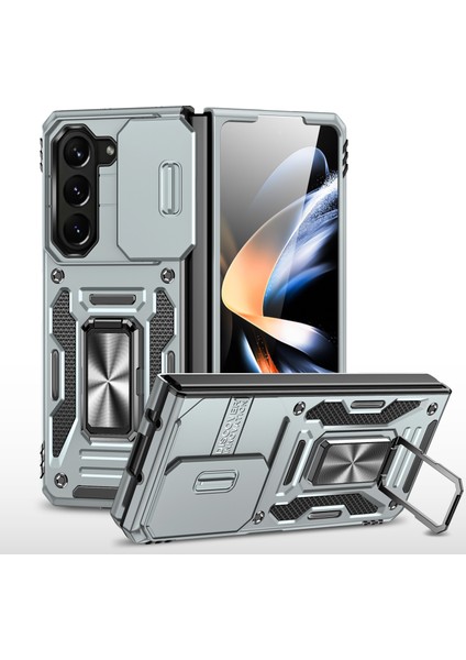 Samsung Galaxy Z Fold6 5g Kickstand Kılıf Slayt Lens Kapağı Pc+Tpu Telefon Kabuğu-Gri Için Armor Serisi (Yurt Dışından)