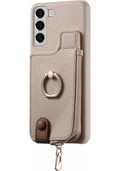 Samsung Galaxy S22+5G Kılıf Fermuar Cüzdan Rfıd Engelleme Telefon Kapağı Halkalı Kickstand-Haki (Yurt Dışından)