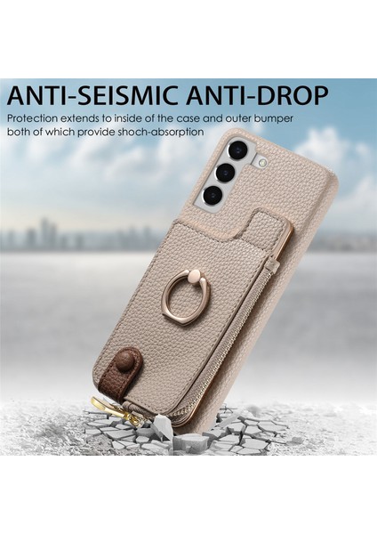 Samsung Galaxy S22+5G Kılıf Fermuar Cüzdan Rfıd Engelleme Telefon Kapağı Halkalı Kickstand-Haki (Yurt Dışından)