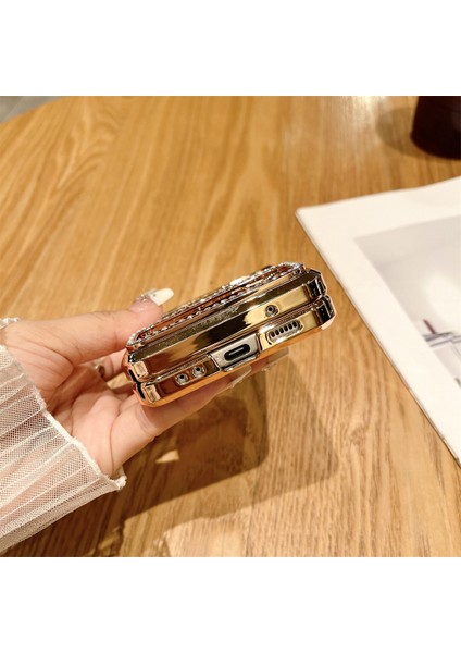 Samsung Galaxy Z Flip3 5g Kickstand Kılıf Için Glitter Tasarım Yapay Elmas Dekor Sert Pc Telefon Kapağı-Mor (Yurt Dışından)