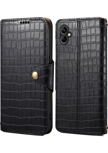 Samsung Galaxy A05 4g Çizilmez Cüzdan Telefon Kapağı Pu Deri Telefon Standı Kılıfı (Timsah Dokusu)-Siyah (Yurt Dışından)