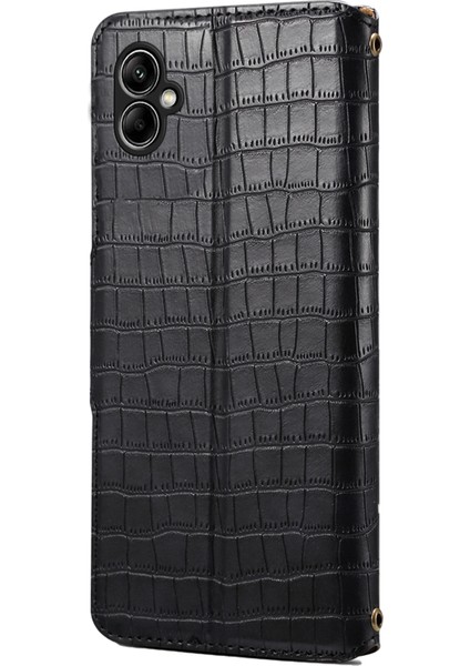 Samsung Galaxy A05 4g Çizilmez Cüzdan Telefon Kapağı Pu Deri Telefon Standı Kılıfı (Timsah Dokusu)-Siyah (Yurt Dışından)