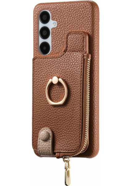 Samsung Galaxy A15 4G/A15 5g Telefon Kılıfı Deri+Tpu Kickstand Kapaklı Fermuarlı Cep-Kahverengi (Yurt Dışından)