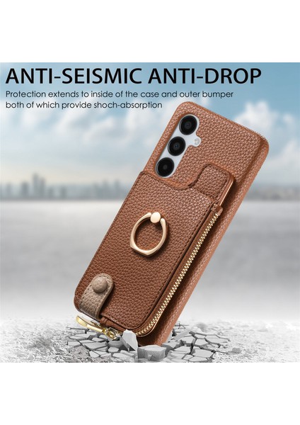 Samsung Galaxy A15 4G/A15 5g Telefon Kılıfı Deri+Tpu Kickstand Kapaklı Fermuarlı Cep-Kahverengi (Yurt Dışından)