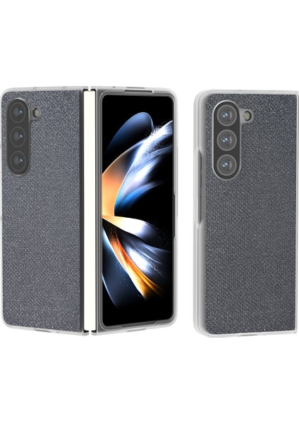 Samsung Galaxy Z Fold5 5g Kılıf Çizilmeye Dayanıklı Taşlı Doku Deri + Pc Telefon Kapağı-Gri (Yurt Dışından)