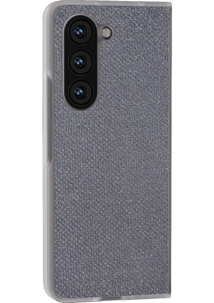 Samsung Galaxy Z Fold5 5g Kılıf Çizilmeye Dayanıklı Taşlı Doku Deri + Pc Telefon Kapağı-Gri (Yurt Dışından)