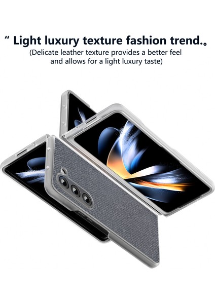 Samsung Galaxy Z Fold5 5g Kılıf Çizilmeye Dayanıklı Taşlı Doku Deri + Pc Telefon Kapağı-Gri (Yurt Dışından)