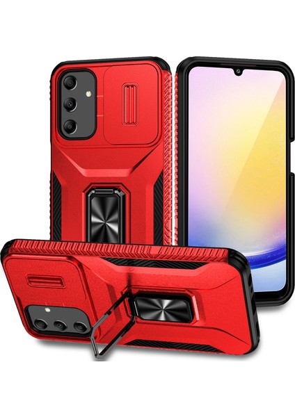 Samsung Galaxy A25 5G(GLOBAL)(161.0 x 76.5 x 8.3mm)Kılıf Tpu+Pc Halka Kickstand Telefon Kapağı-Kırmızı (Yurt Dışından)