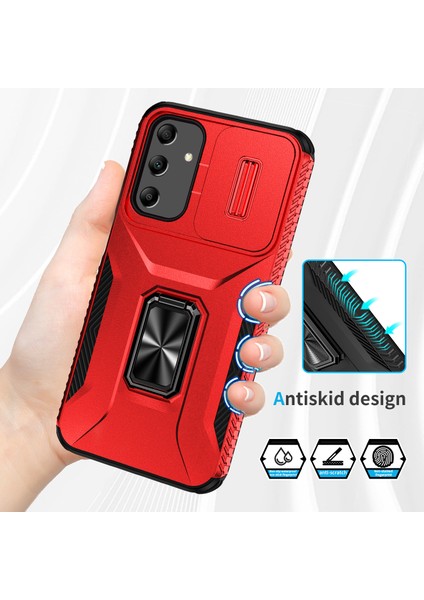 Samsung Galaxy A25 5G(GLOBAL)(161.0 x 76.5 x 8.3mm)Kılıf Tpu+Pc Halka Kickstand Telefon Kapağı-Kırmızı (Yurt Dışından)
