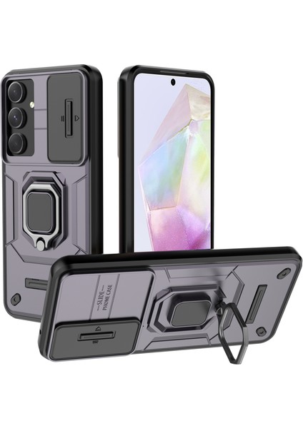 Samsung Galaxy A35 5g Kılıf Pc+Tpu Kaydırmalı Lens Kapaklı Düşme Önleyici Telefon Kapağı-Mor (Yurt Dışından)