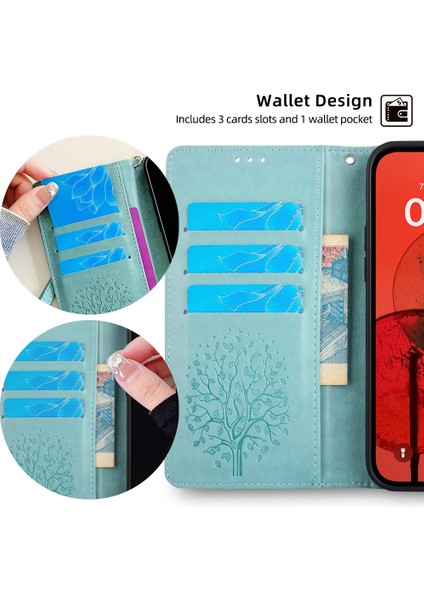 Samsung Galaxy M55 5g Kılıf Ağaç Desenli Baskılı Cüzdan Standlı Deri Telefon Kılıfı-Yeşil (Yurt Dışından)