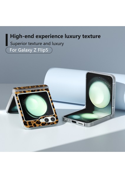 Samsung Galaxy Z Flip6 5g Kılıf Şeffaf Mat Kenar Leopar Baskı Doku Deri + Pc Telefon Kapağı-Altın (Yurt Dışından)