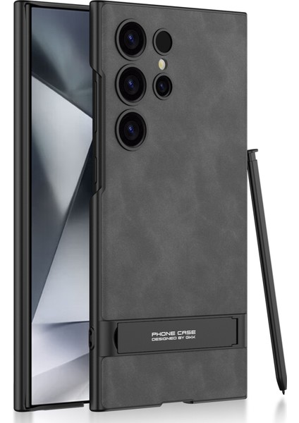 Samsung Galaxy S24 Ultra Mat Kılıf Için Kickstand Sert Pc Ince Telefon Kılıfları -Gri (Yurt Dışından)