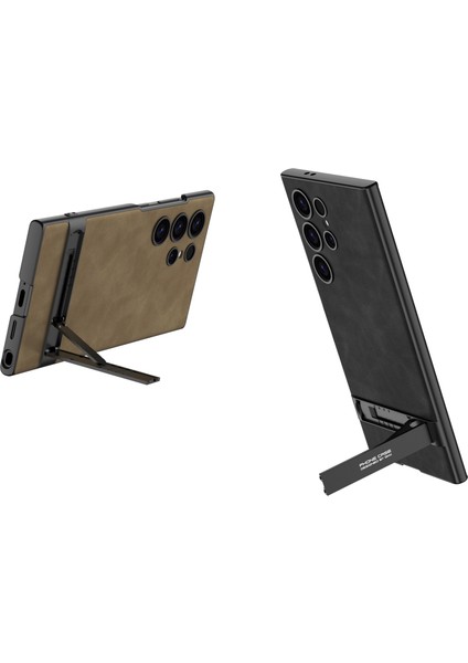 Samsung Galaxy S24 Ultra Mat Kılıf Için Kickstand Sert Pc Ince Telefon Kılıfları -Gri (Yurt Dışından)