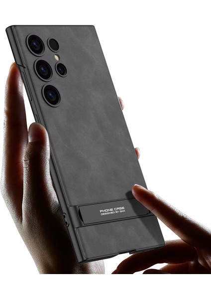 Samsung Galaxy S24 Ultra Mat Kılıf Için Kickstand Sert Pc Ince Telefon Kılıfları -Gri (Yurt Dışından)