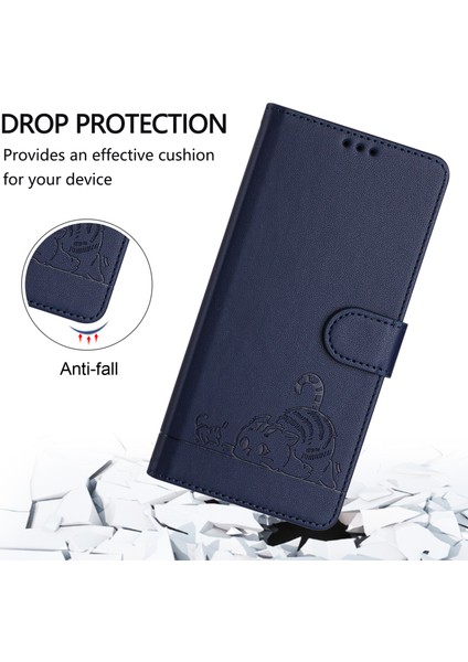 Samsung Galaxy S23+ Kılıf Çanta Kedi Fare Desenli Folyo Deri Cep Telefonu Kapağı-Safir (Yurt Dışından)