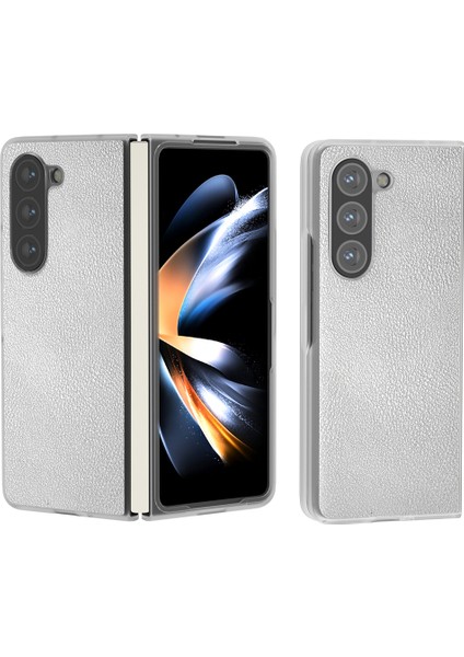 Samsung Galaxy Z Fold5 5g Kılıf Şeffaf Mat Kenar Deri + Pc Katlanır Telefon Kapağı-Gümüş (Yurt Dışından)