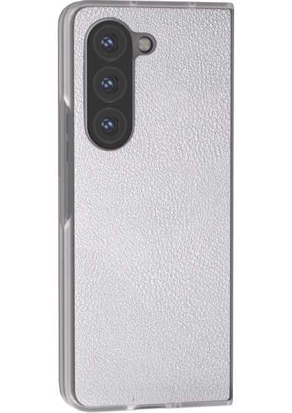 Samsung Galaxy Z Fold5 5g Kılıf Şeffaf Mat Kenar Deri + Pc Katlanır Telefon Kapağı-Gümüş (Yurt Dışından)