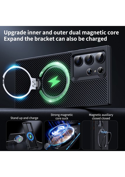 Samsung Galaxy S23 Ultra Kılıf MagSafe ile Uyumlu Karbon Fiber Doku Kickstand PC+TPU Koruyucu Kapak-Gri (Yurt Dışından) indirimleri