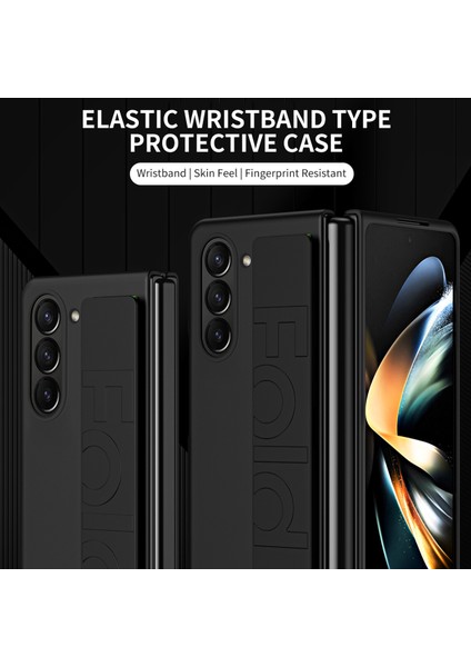 Samsung Galaxy Z Fold6 5g Cilt Dokunmatik Kılıf Pc Anti-Parmak Izi Telefon Kılıfı, Streç Bileklik-Siyah (Yurt Dışından)