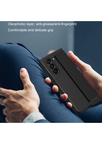 Samsung Galaxy Z Fold6 5g Cilt Dokunmatik Kılıf Pc Anti-Parmak Izi Telefon Kılıfı, Streç Bileklik-Siyah (Yurt Dışından)