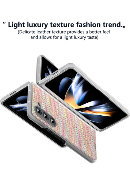 Samsung Galaxy Z Fold6 5g Kılıf Renkli Ekose Dokulu Deri Telefon Kılıfı-Pembe (Yurt Dışından)