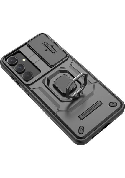 Samsung Galaxy A35 5g Kılıf Pc+Tpu Kaydırmalı Lens Kapaklı Düşme Önleyici Telefon Kapağı-Siyah (Yurt Dışından)