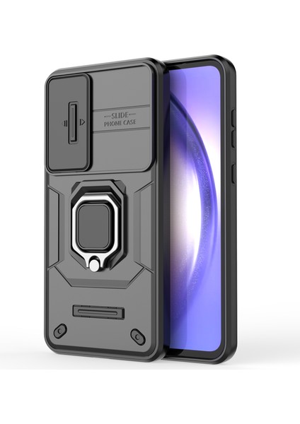 Samsung Galaxy A35 5g Kılıf Pc+Tpu Kaydırmalı Lens Kapaklı Düşme Önleyici Telefon Kapağı-Siyah (Yurt Dışından)