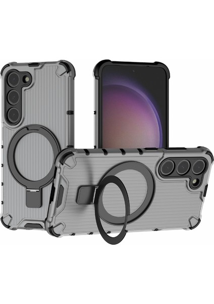 Samsung Galaxy S23+ Için Kılıf Halkası Kickstand Şerit Tasarımlı Pc+Tpu Kabuk Magsafe-Gri ile Uyumlu (Yurt Dışından)